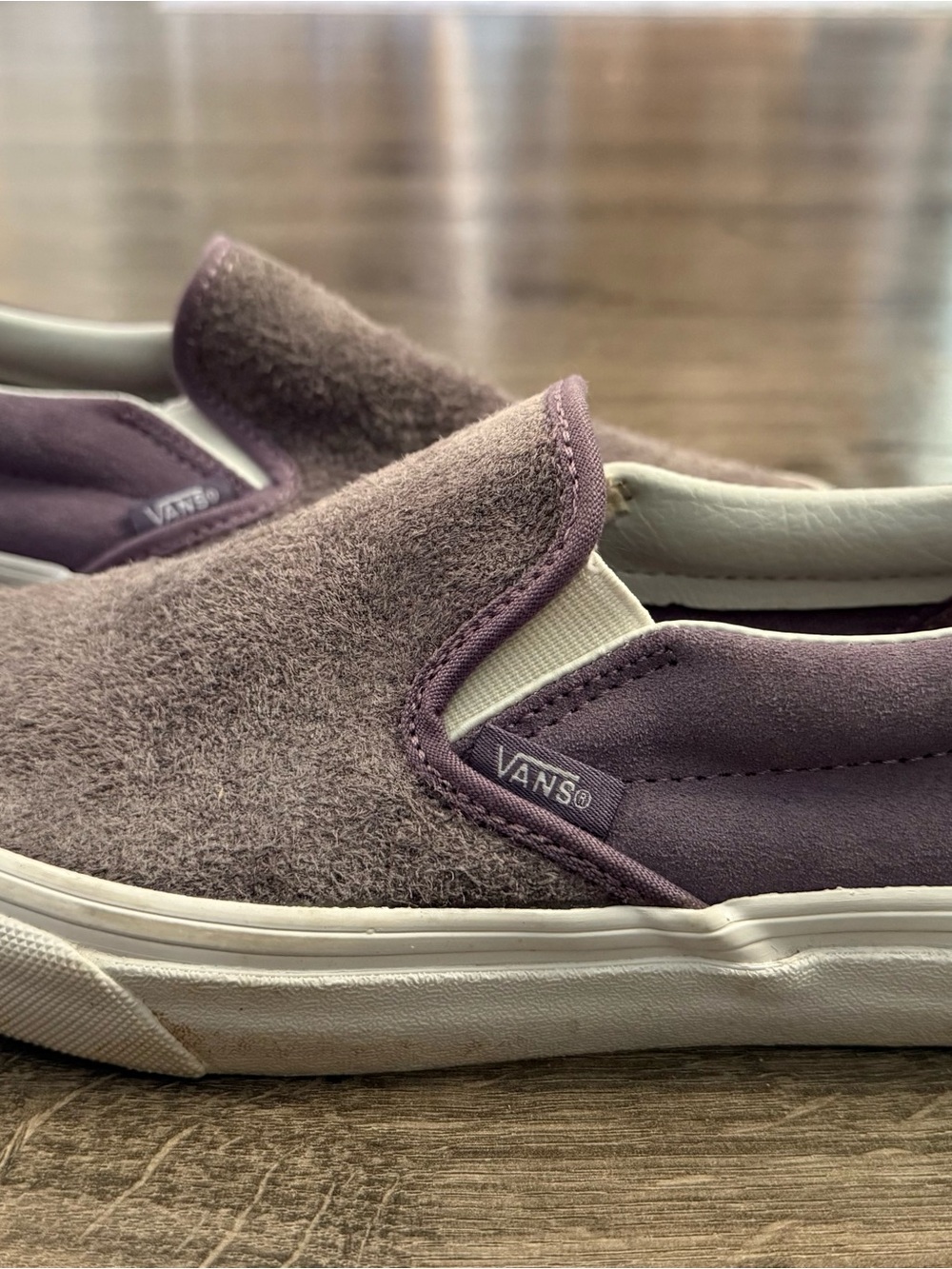 Vans Slip-On Suede Sneakers in Dusty Lavender and White